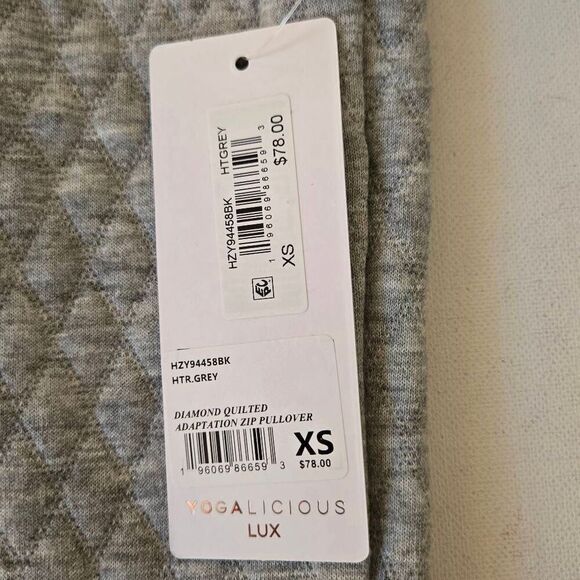 NWT Yogalicious Lux Womens Diamond Quilted Pullover Sweatshirt Heather Gray XS - Picture 8 of 13